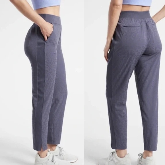 Athleta Brooklyn Textured Ankle Pants Size 6 Medieval Leopard Navy Violet - Picture 2 of 13